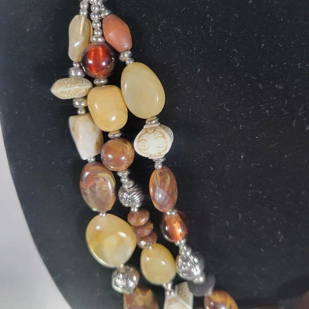 Multi-Color Beaded Necklace With Silver Accents & Adjustable Leather Cord